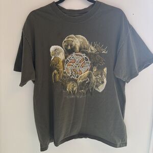 Animal Spirit Circle TShirt Brown L David C Behrens Print Graphic Hanes